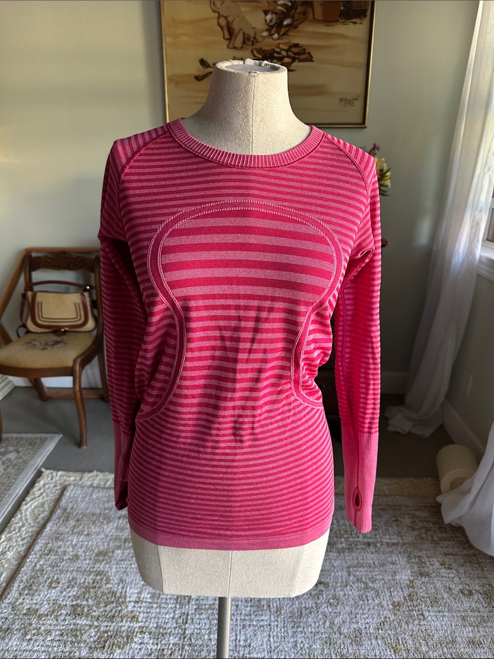 lululemon athletica Pink Striped Long-Sleeve Seam-Detail Top